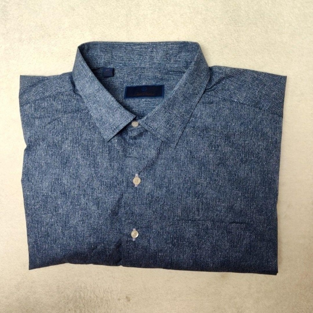 David Donahue Shirt Mens 2XL Blue Chambray Button-Up Long Sleeve Cotton Oxford